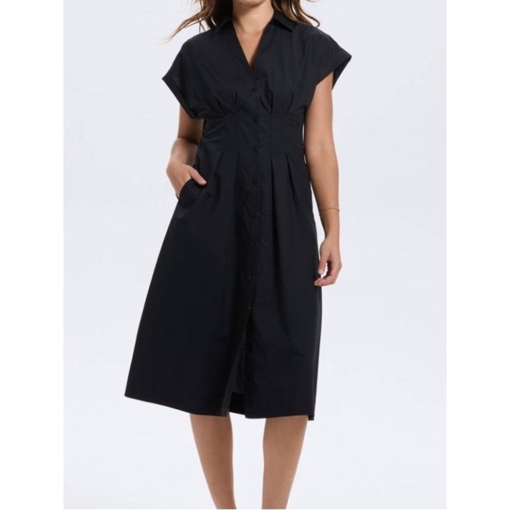 A New Day Short Sleeve Pleated Midi Shirtdress Womens XXL Black Collared NWOT - Picture 2 of 10